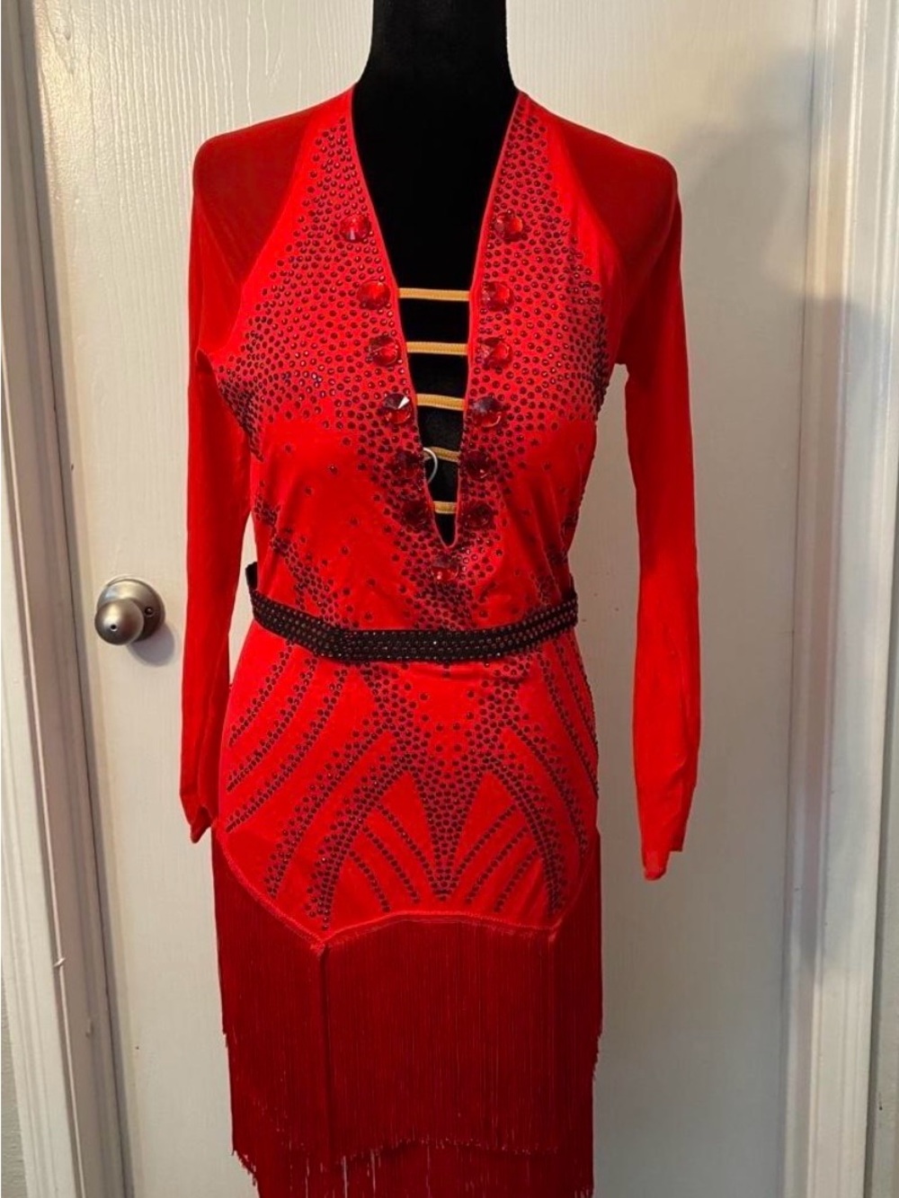 Dance And Sway NWT Red Latin Dance Dress Embellished Fringe - US 2XL